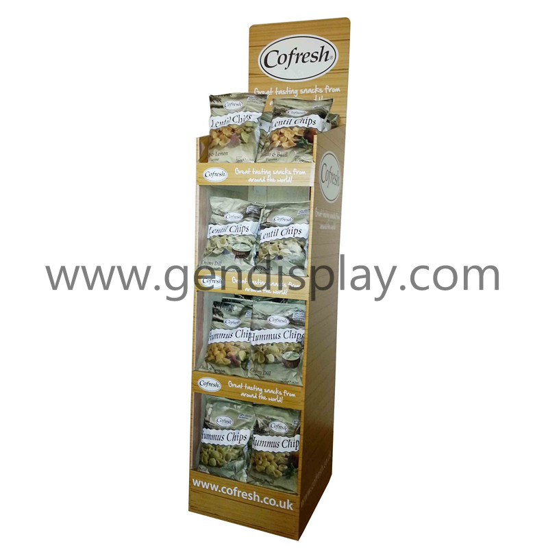 Cardboard Snacks Floor Display Shelf, Pos Foods Display Stand(GEN-FD307)