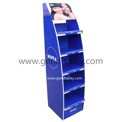 Custom NIEVA Cardboard Bule Floor Display Shelf For Cosmetic Promotion (GEN-FD133)
